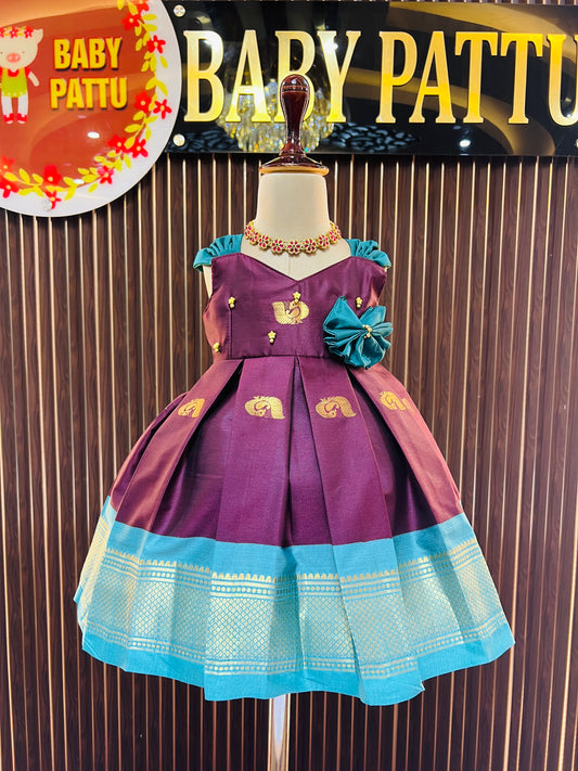 Wine Color Cute Bow Frock