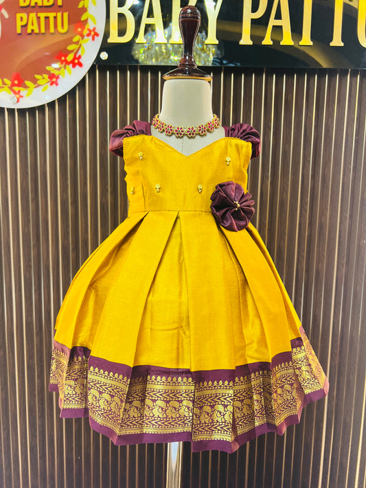 Yellow Color Cute Bow Frock