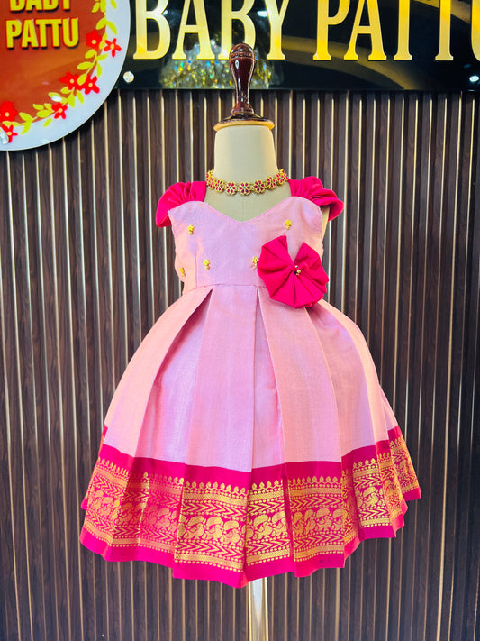 Pink Color Cute Bow Frock