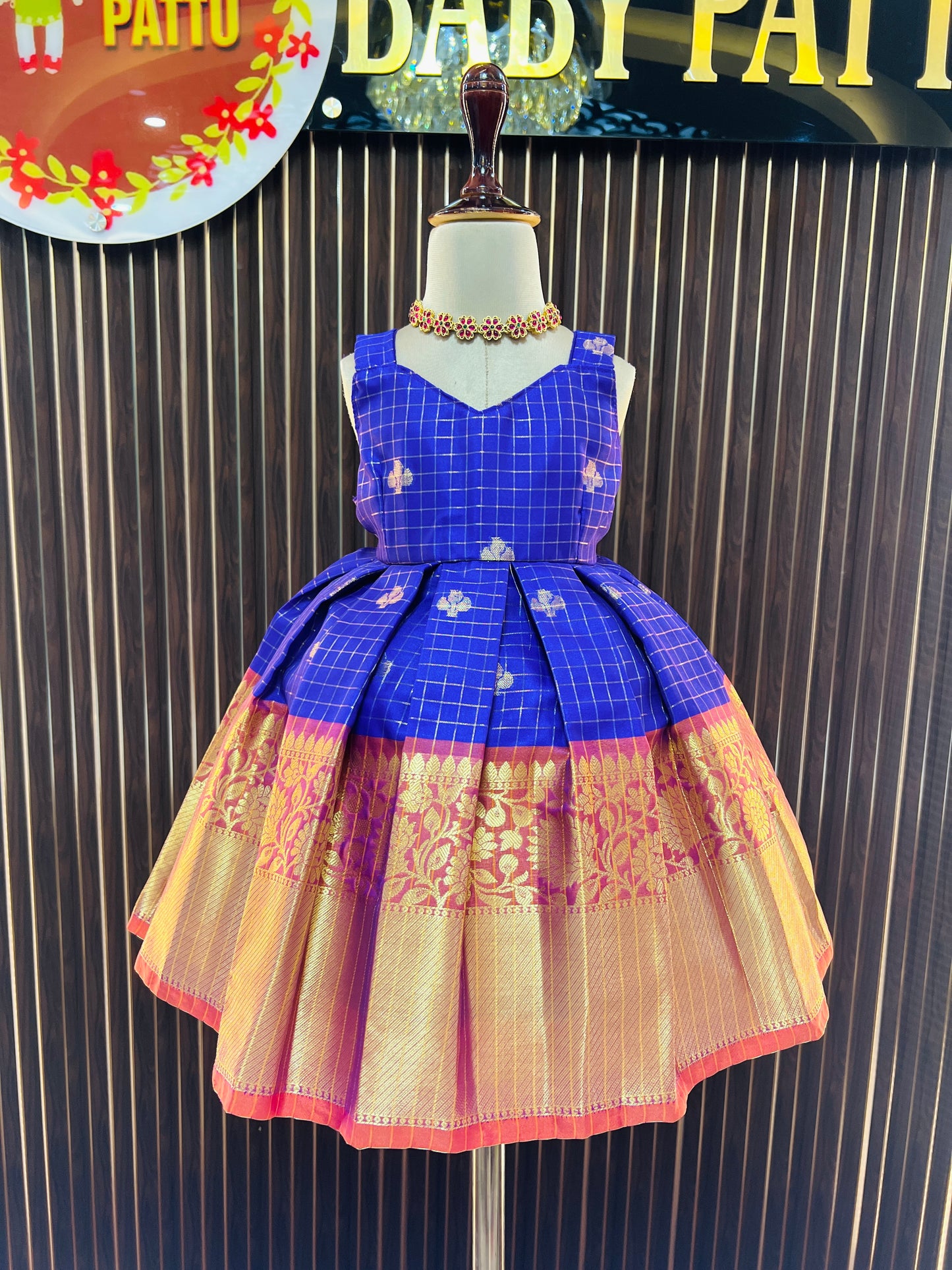 Red Coat And Blue Color Check's Pattern Frock