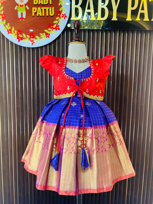 Red Coat And Blue Color Check's Pattern Frock