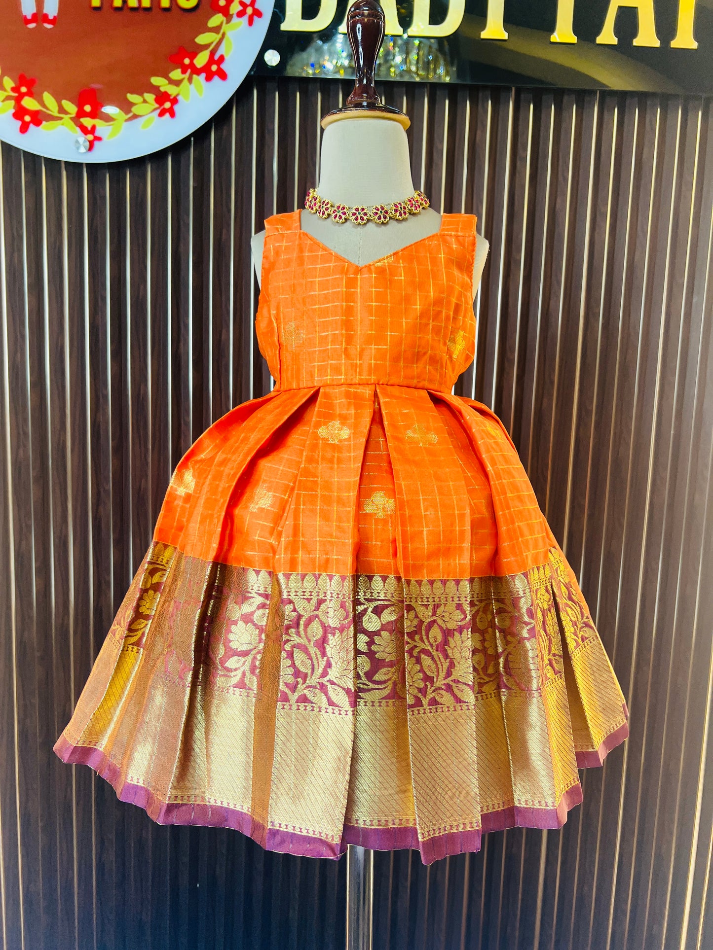 Maroon Coat And Orange Color Frock
