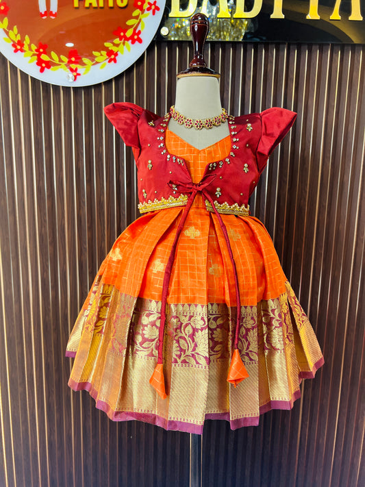 Maroon Coat And Orange Color Frock