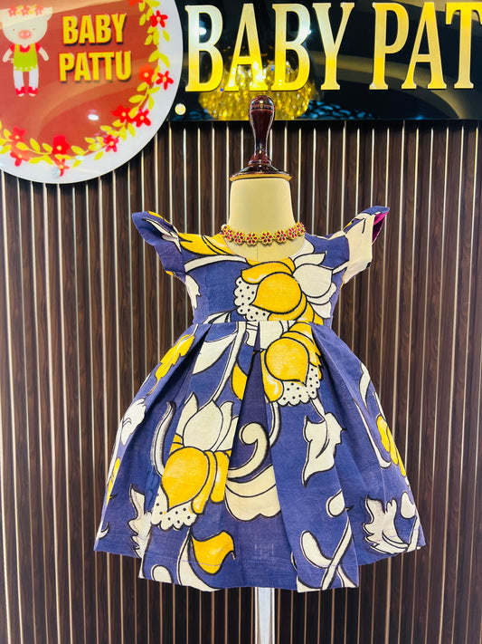 Blue Pure Cotton Kalamkari Frock