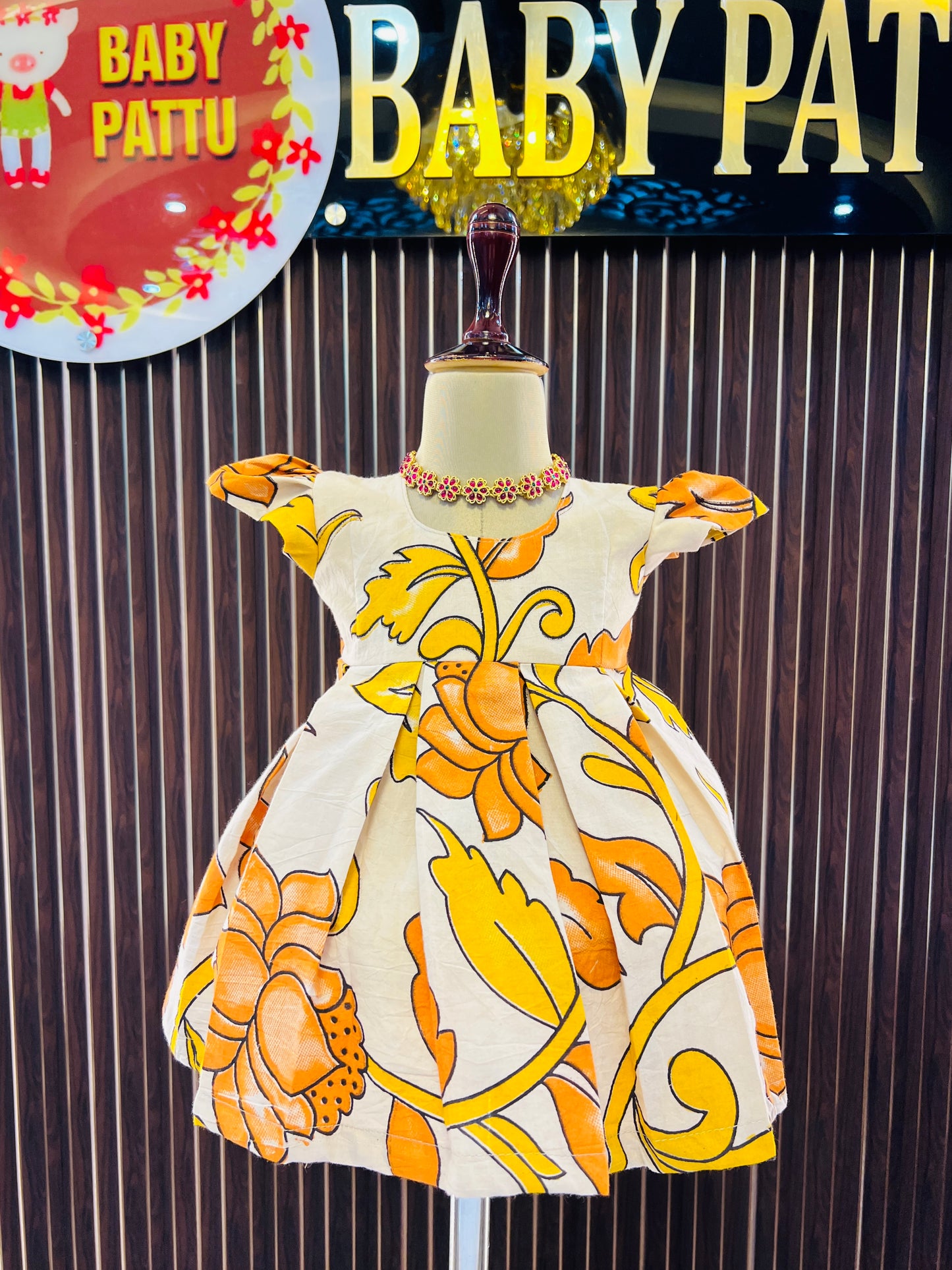 Yellow Pure Cotton Kalamkari Frock