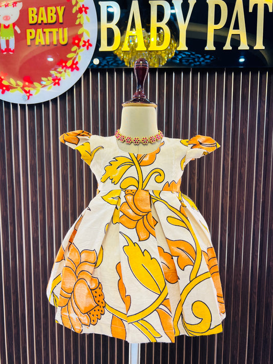 Yellow Pure Cotton Kalamkari Frock