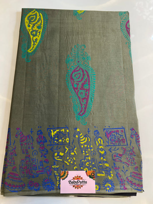 Venkatagiri Pure Cotton Saree Screen Paint saree