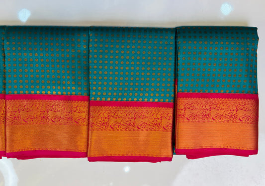 Peacock Green And Red Colour Saree