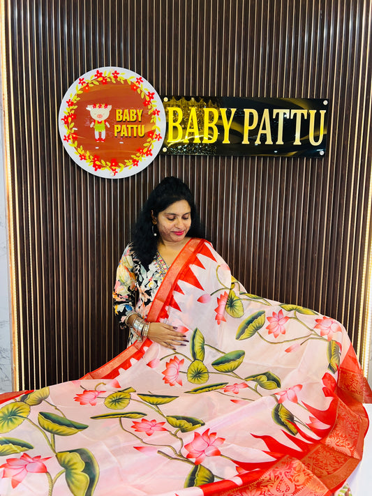 MUGHA Silk with Lotus Print and Pallu Shiva Parvathi