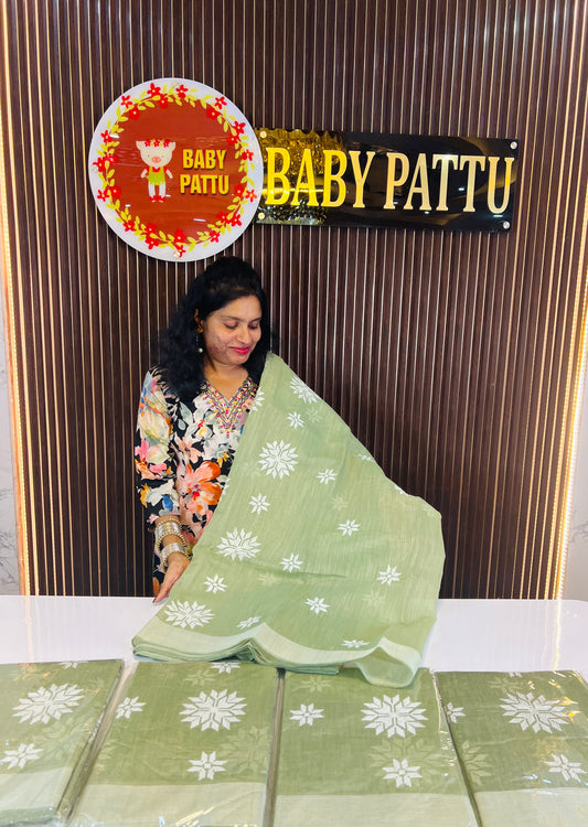 Olive Green Linen Saree