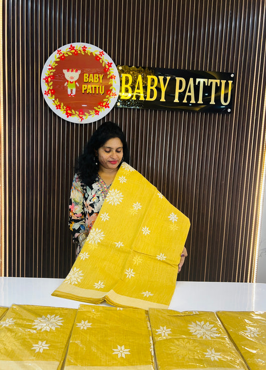 Pastel Yellow Linen  Saree