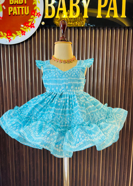 Sky  Blue Color Kota Cotton Frock