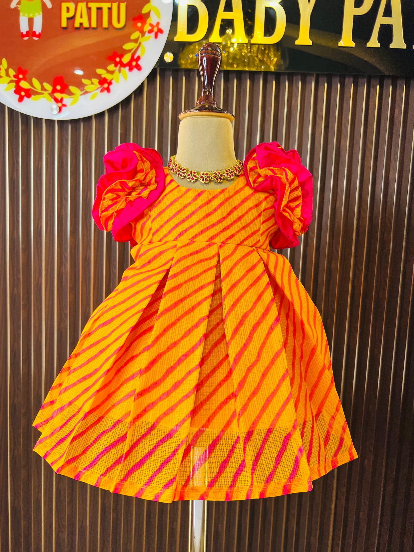 Orange Color Kota Cotton Frock