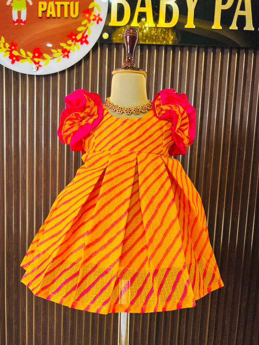 Orange Color Kota Cotton Frock