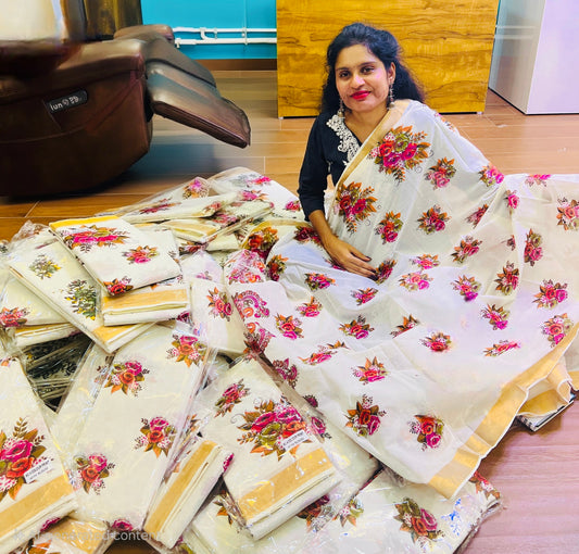 Printed Design Kerala Cotton Sarees