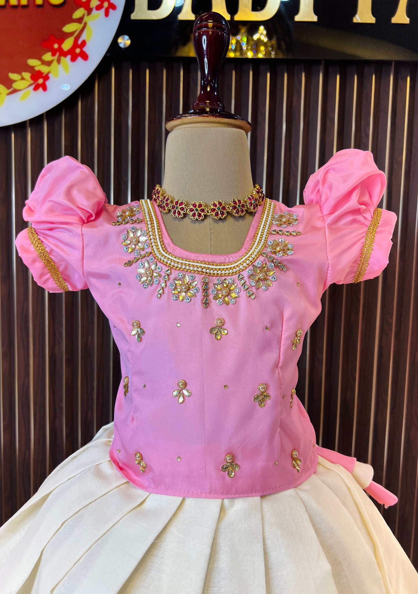 Pink Top And Kerala Cotton Pattu Pavada