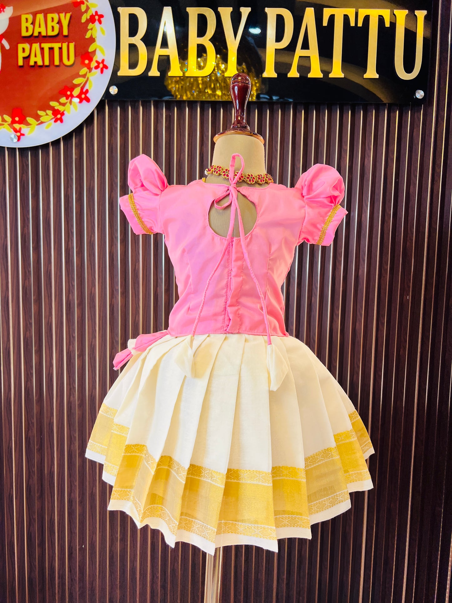 Pink Top And Kerala Cotton Pattu Pavada