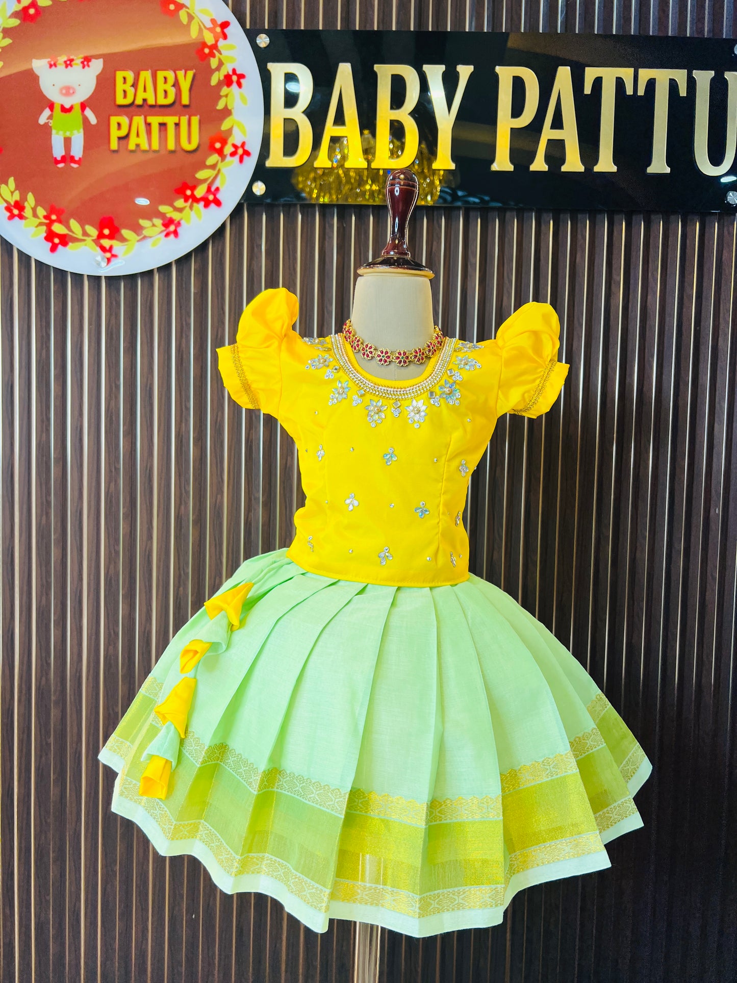 Yellow Top And Kerala Cotton Pattu Pavada