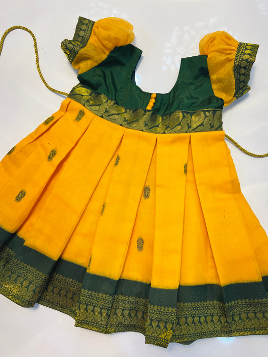 Green And Yellow Fancy Cotton Frock