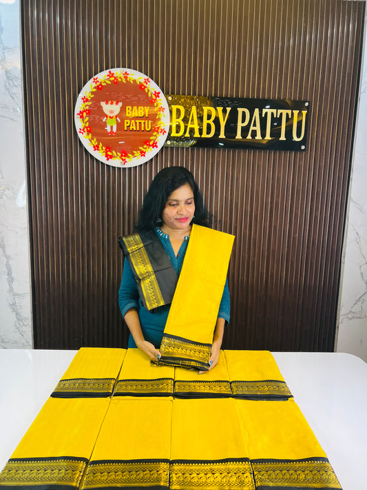 Mustard Yellow And Black Soft Silk Saree