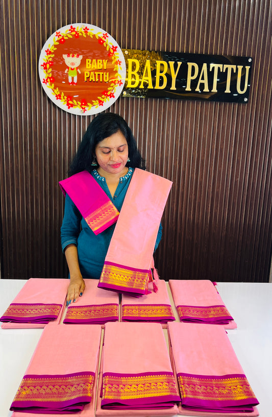 Baby Pink With Rani Pink Border Soft Silk Saree
