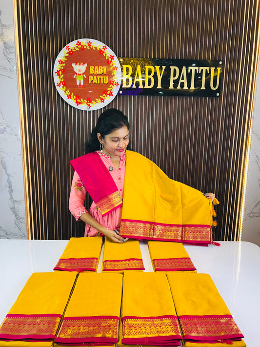 Yellow And Rani Pink Color Soft Silk Saree