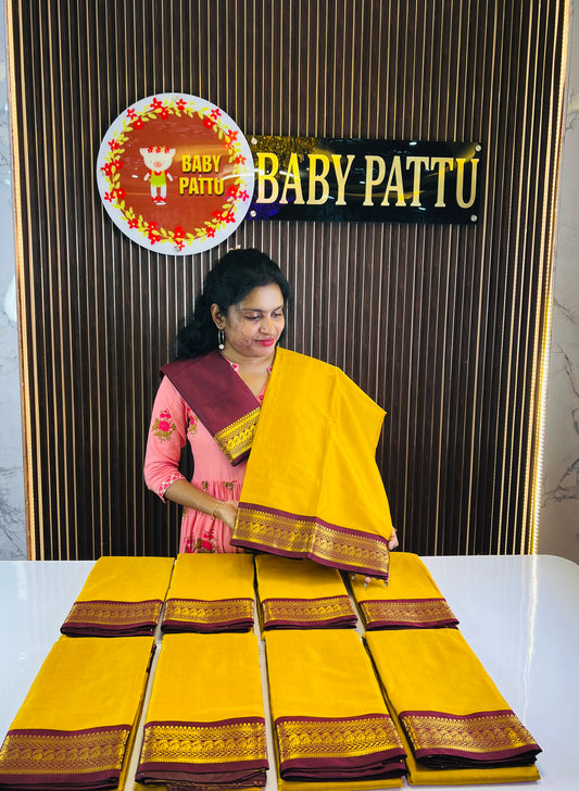 Yellow And Brown Color Soft Silk Saree