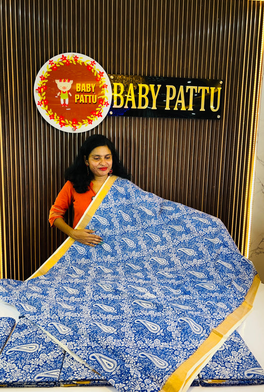 Blue Color Kerala Cotton Saree