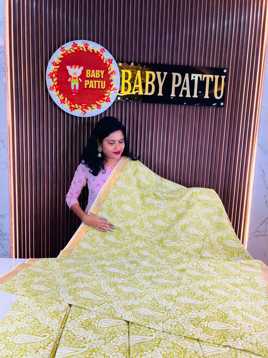 Green  Color Kerala Cotton Saree