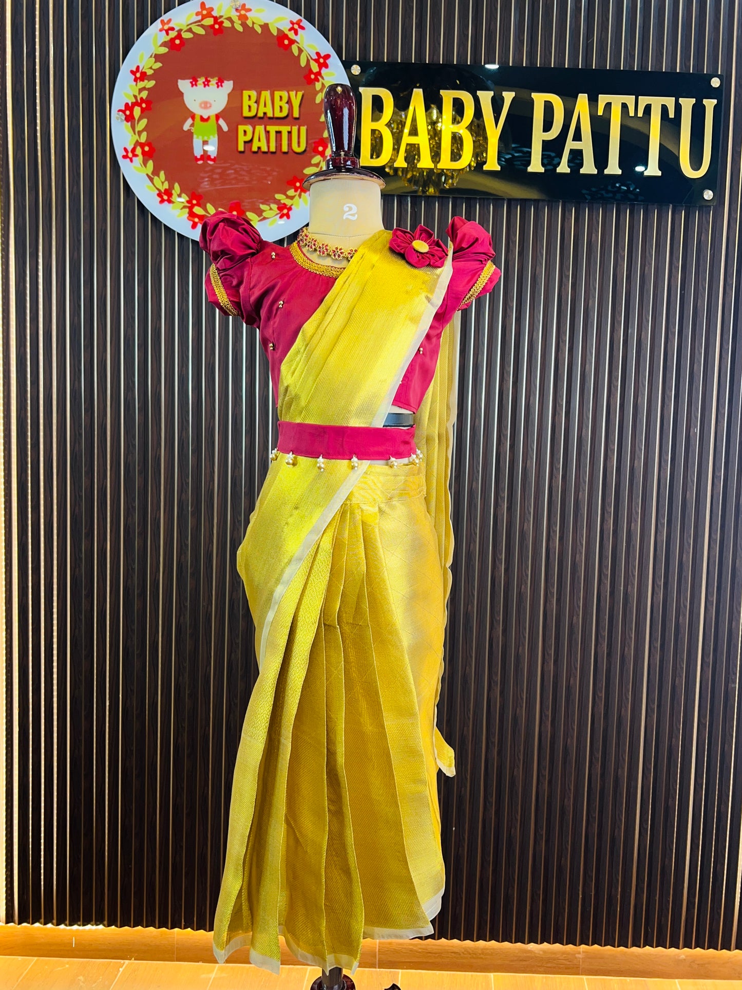Maroon & Gold Tissue Silk Ready To Wear Saree