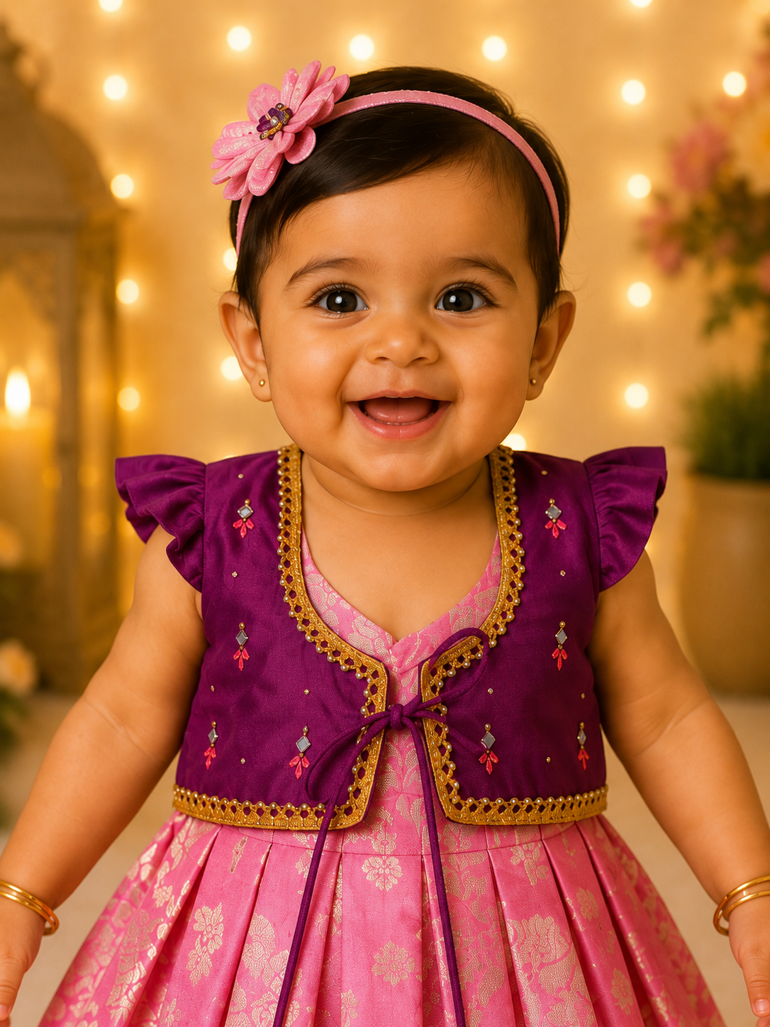 Purple & Pink Coat Model Frock