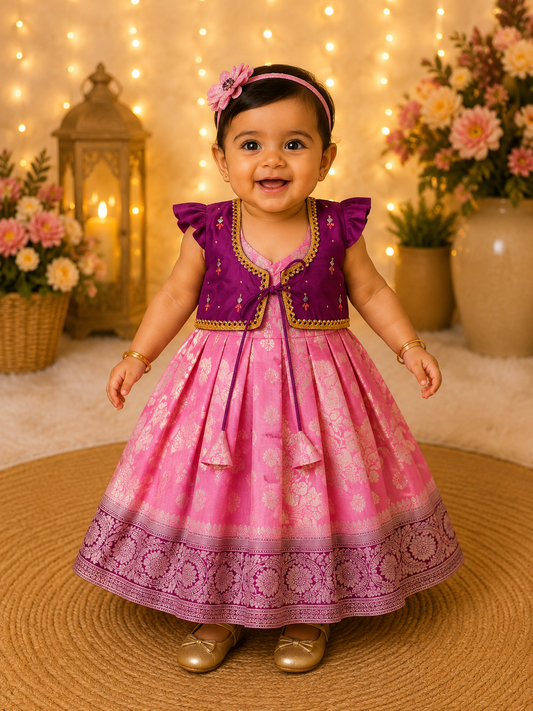 Purple & Pink Coat Model Frock