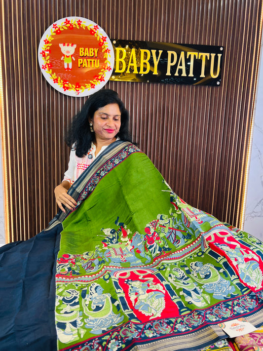 Green Kalamkari Pure MUL MUL Cotton Saree