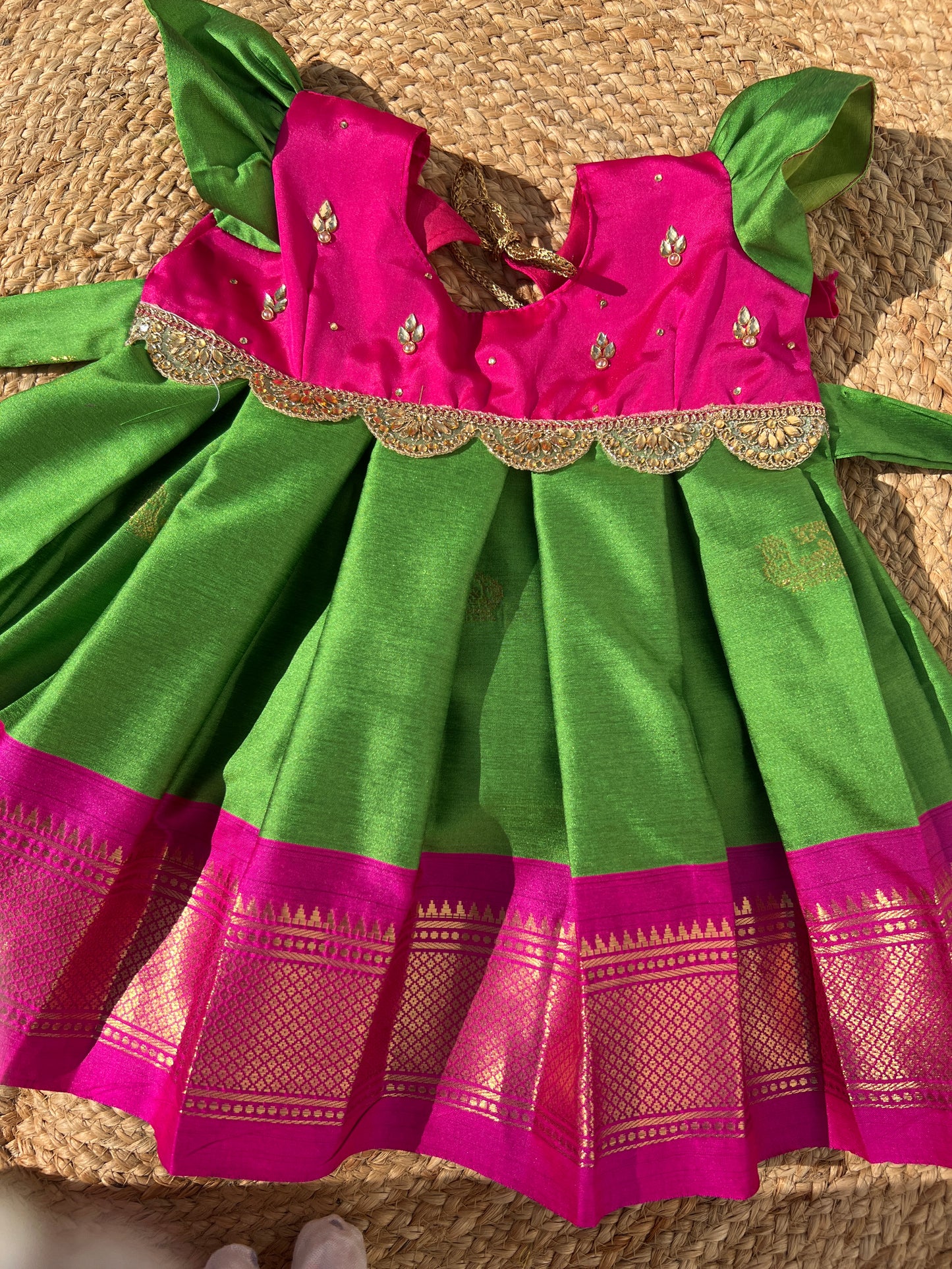 Pink & Parrot Green Frock