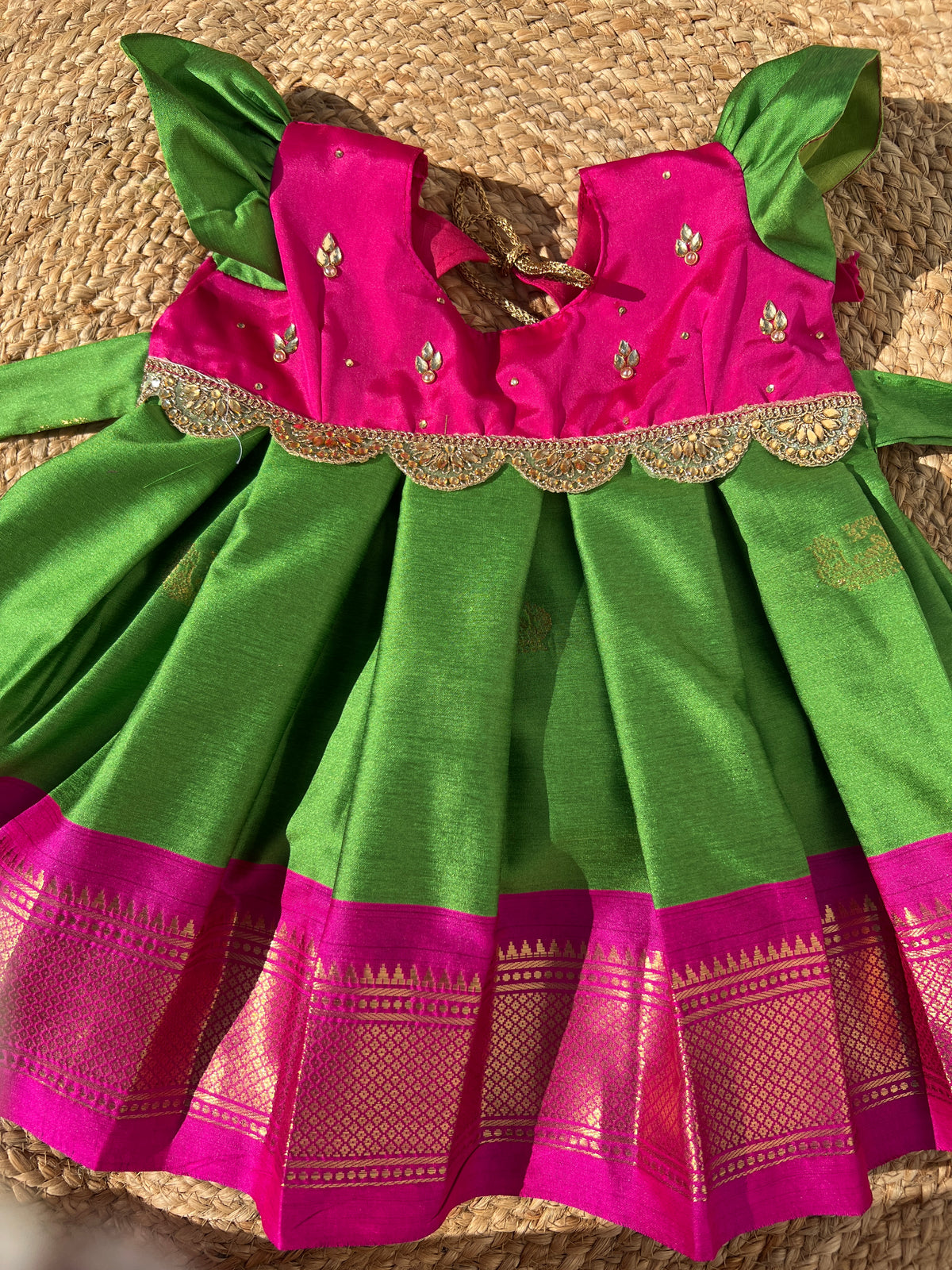 Pink & Parrot Green Frock