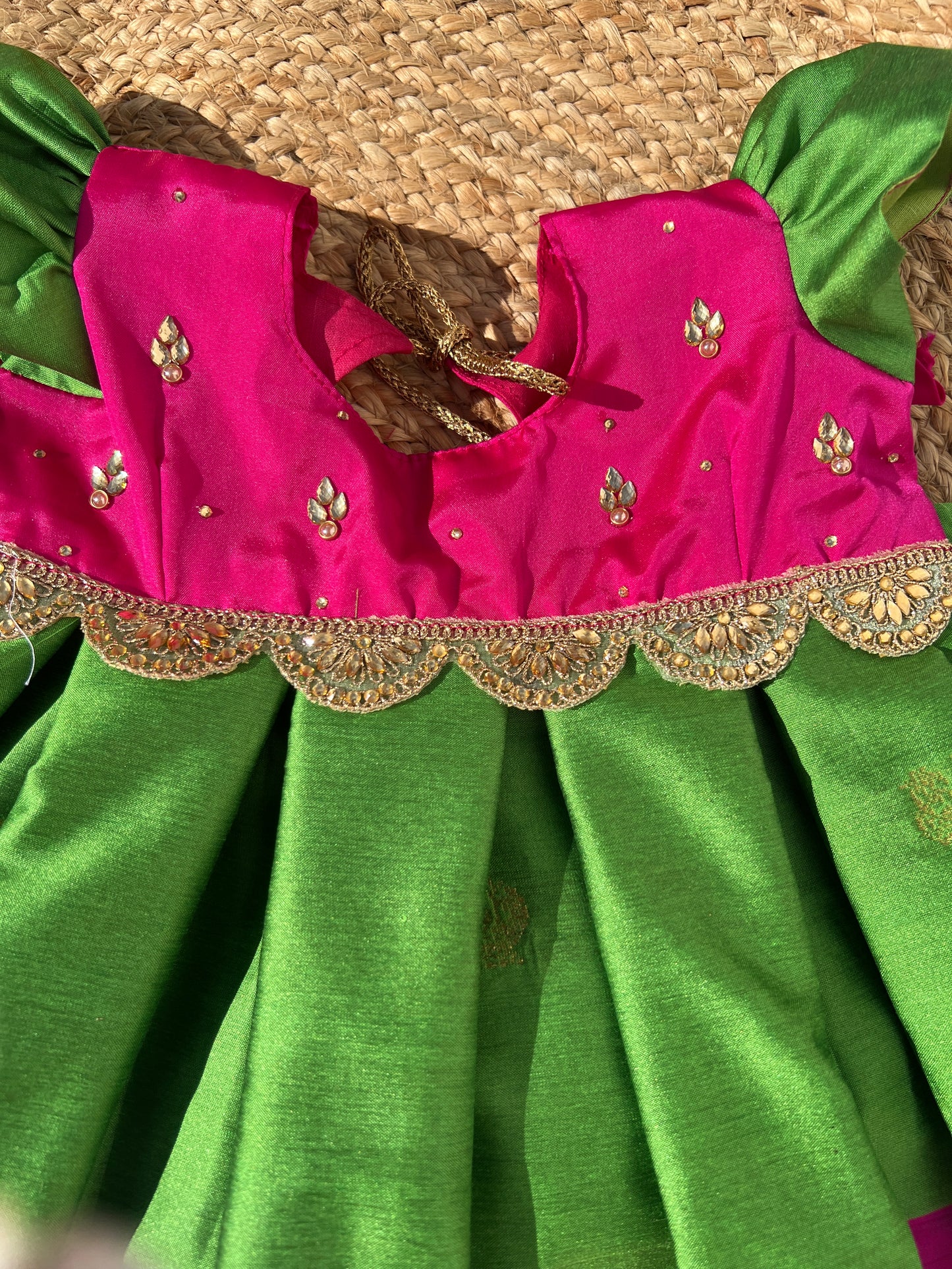 Pink & Parrot Green Frock