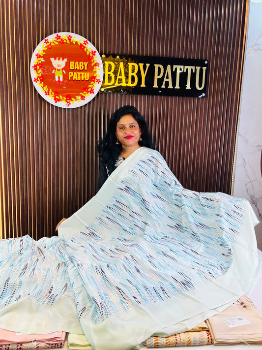 Sky Blue Crepe Soft and Comfortable Daily wear Saree
