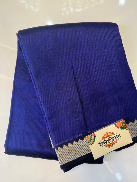 Blue Colour Pure Mangalagiri Silk Plain Saree With Running Blouse