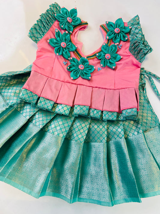 Baby Pink & Mint Green Pattu Pavada
