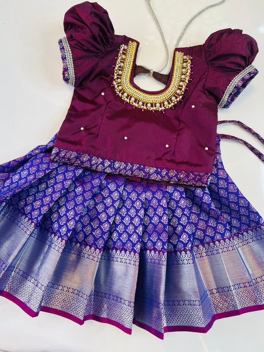 Wine Top And Purple Colour Bottom Pattu Pavada