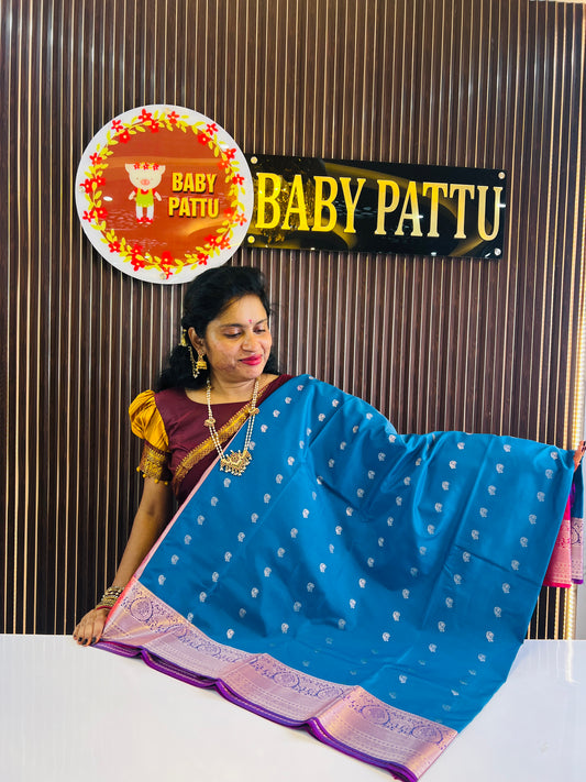 Peacock Blue Colour Soft Silk Saree