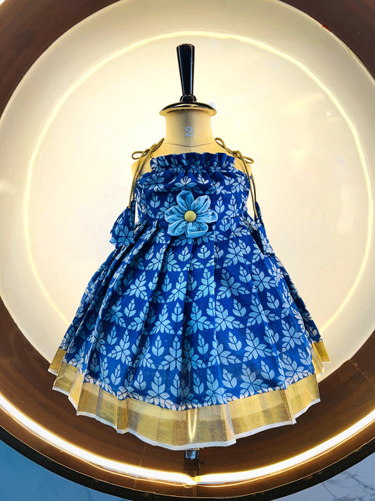Indigo Blue Colour Kerala Cotton Frock
