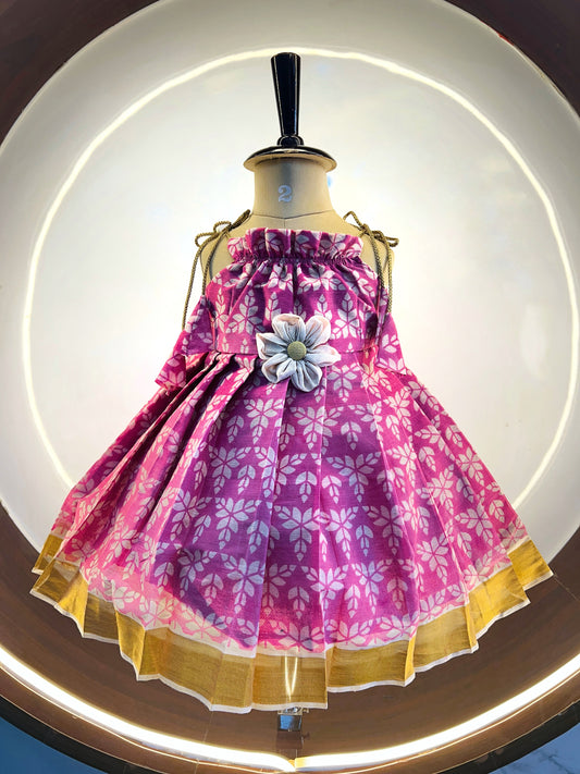 Pink Colour Kerala Cotton Frock