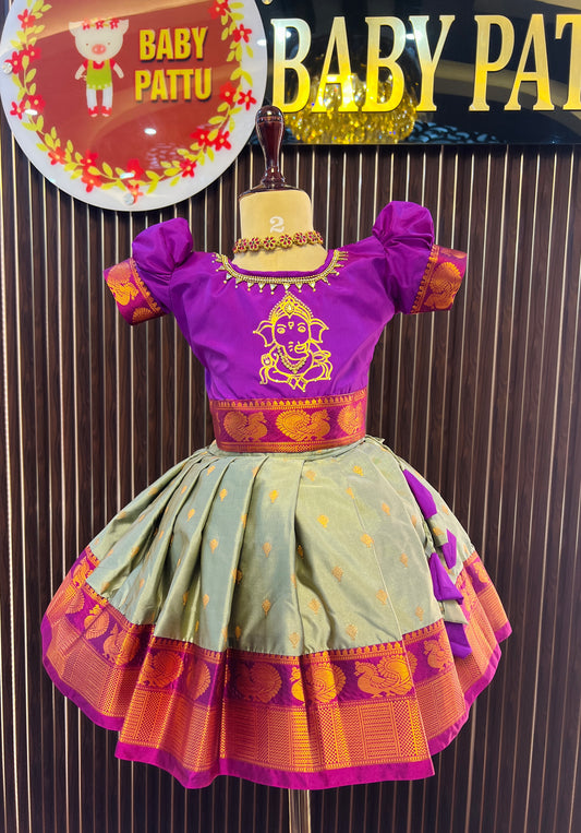 2025-Ganesh chathurthi Collections - Purple And Ash Color Pattu Pavada