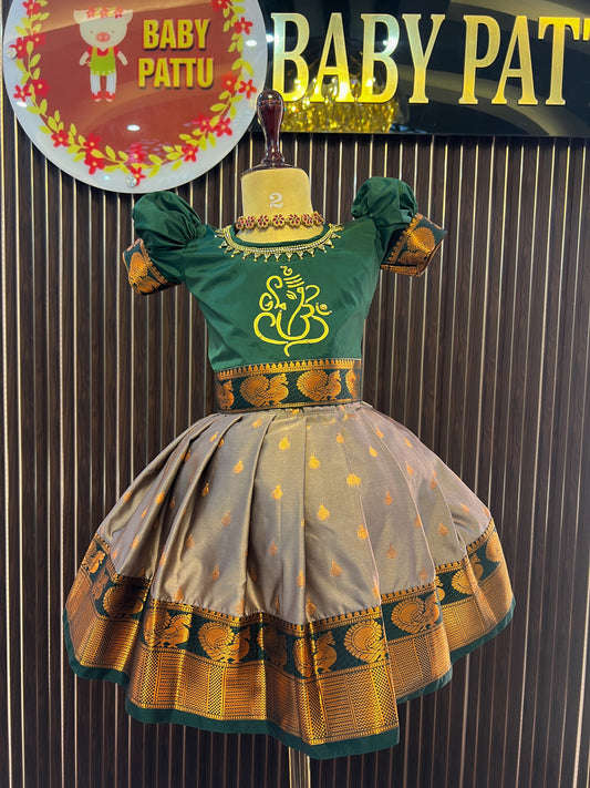 2025-Ganesh chathurthi Collections - Green And Ash Color Pattu Pavada