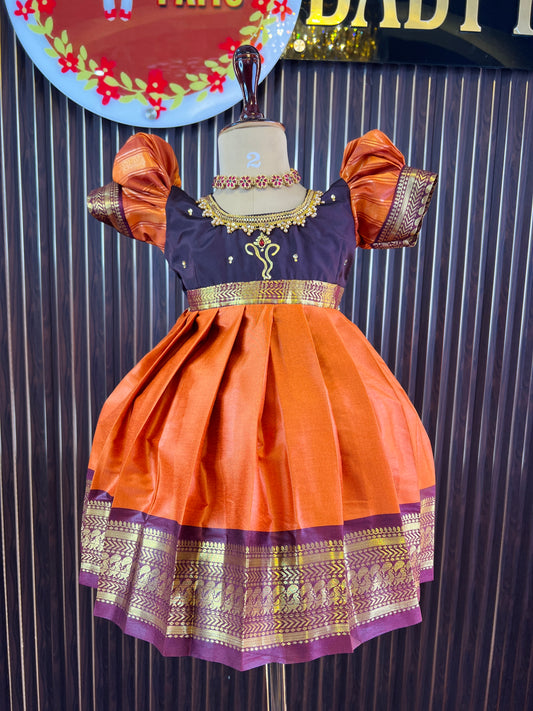 2025 - Ganesh Chathurthi Collections - Brown And Orange Color Frock