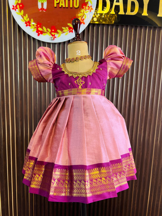 2025 - Ganesh Chathurthi Collections - Rani pink And Baby Pink Color Frock