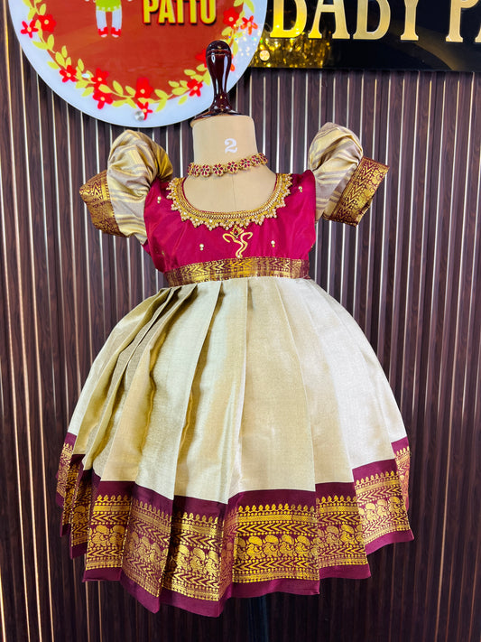 2025 - Ganesh Chathurthi Collections - Maroon And Ash Color Frock
