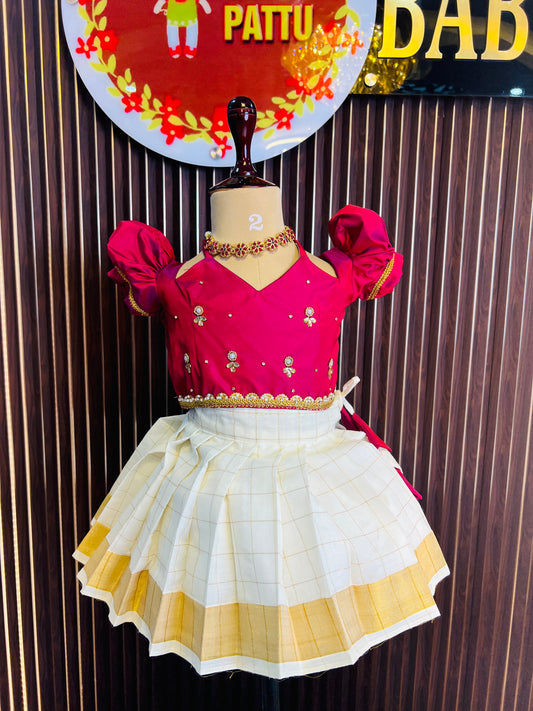 Maroon & Kerala Cotton Pattu Pavada Onam 2025 collections