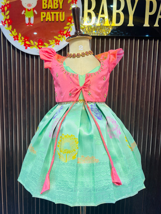 Baby Pink &  Mint Green  2 in 1  Overcoat Model Frock